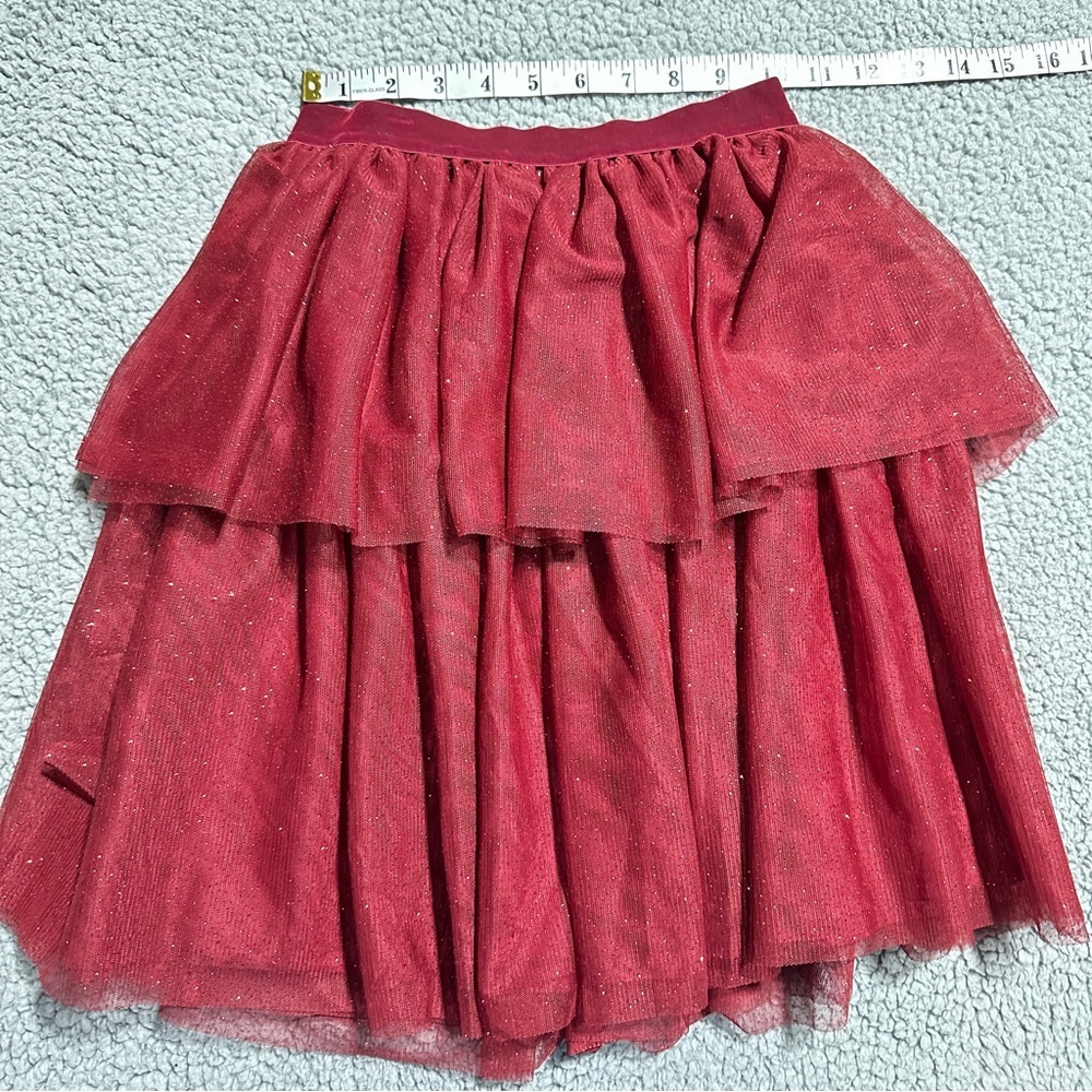 H&M Girls Red Sparkle Tulle Skirt Tiered Party Holiday Skirt Size 8-10Y - Picture 4 of 5
